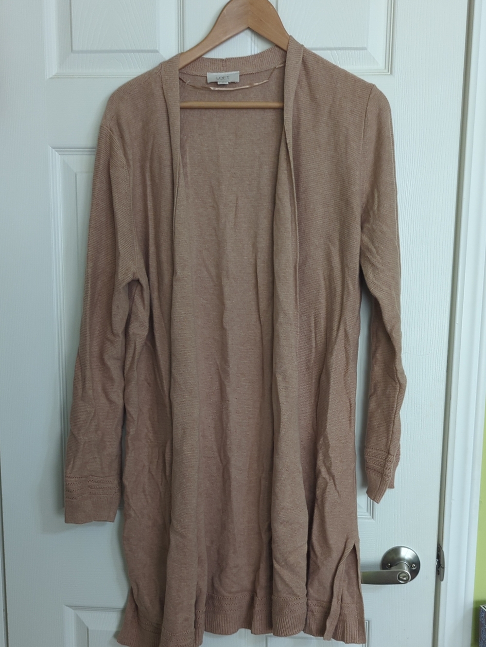 LOFT Neutral Blush Open-Front Knit Cardigan